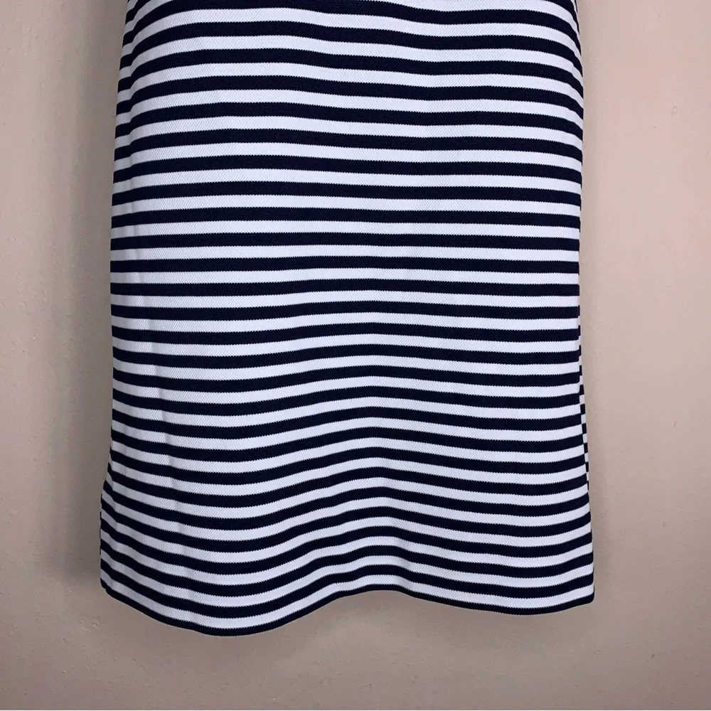 Vintage Serbin Size 6 Navy Blue And White Striped Dress Short Sleeve Sporty
